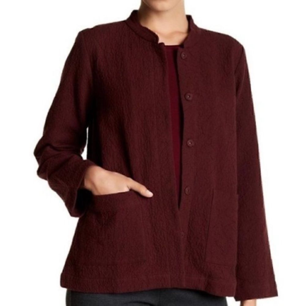 Eileen Fisher Rippled Organic Double Weave Cotton Jacket in Deep Clarete